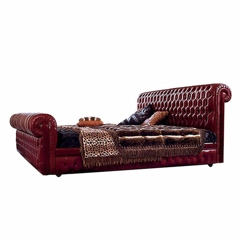 Chayston Buckle Design Luxury High Headboard Oil Wax Leather Bed Frame