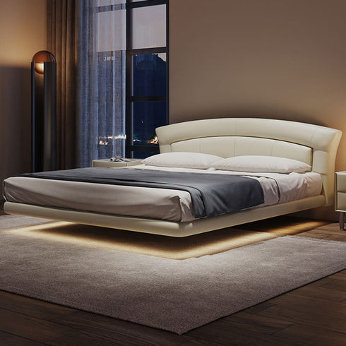 Chelsea Arc-shaped Headboard Calf Leather Floating Bed Frame