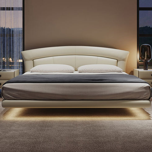 Chelsea Arc-shaped Headboard Calf Leather Floating Bed Frame