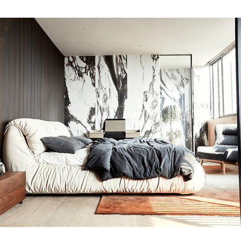 Choi Velvet Fabric Modern Upholstery Headboard Bed Frame