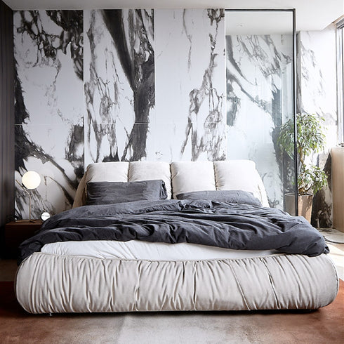 Choi Velvet Fabric Modern Upholstery Headboard Bed Frame