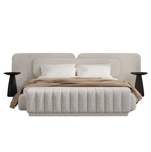 Cledith Cotton Linen Fabric Wide Headboard Luxury Bed Frame