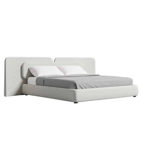 Cledith Cotton Linen Fabric Wide Headboard Luxury Bed Frame