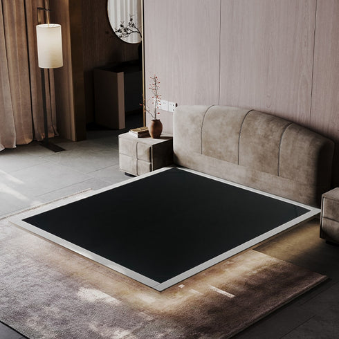 Clee Suede Fabric Modern Upholstered Shaped Headboard Floating Bed Frame