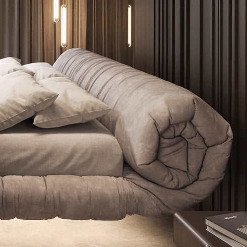 Clove Rolled Upholstered Headboard Modern Velvet Fabric Floating Bed Frame