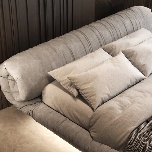 Clove Rolled Upholstered Headboard Modern Velvet Fabric Floating Bed Frame