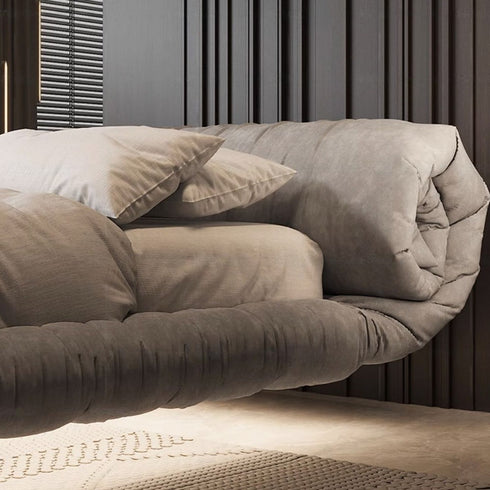 Clove Rolled Upholstered Headboard Modern Velvet Fabric Floating Bed Frame