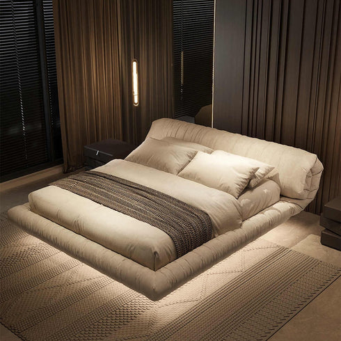 Clove Rolled Upholstered Headboard Modern Velvet Fabric Floating Bed Frame