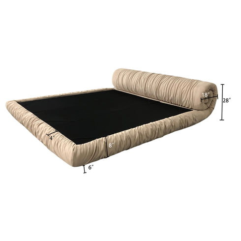 Clove Rolled Upholstered Headboard Modern Velvet Fabric Floating Bed Frame