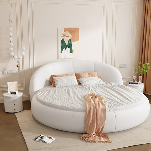 Cynthia Calf Leather Round Arc Upholstered Bed Frame