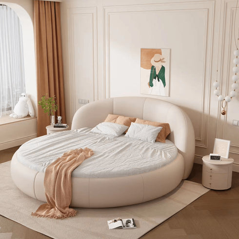 Cynthia Calf Leather Round Arc Upholstered Bed Frame