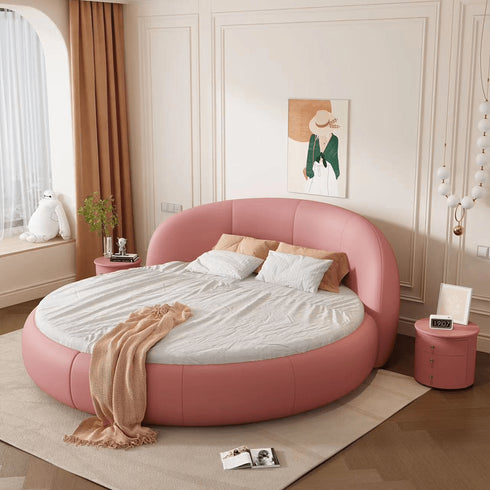 Cynthia Calf Leather Round Arc Upholstered Bed Frame