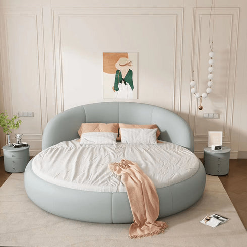 Cynthia Calf Leather Round Arc Upholstered Bed Frame