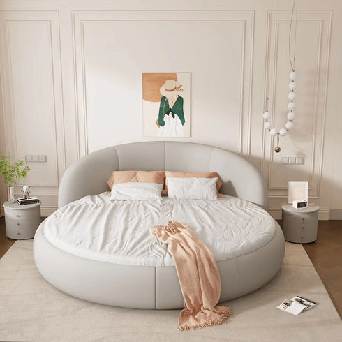 Cynthia Calf Leather Round Arc Upholstered Bed Frame