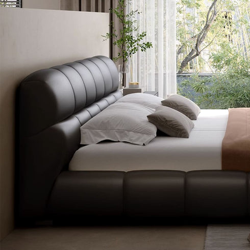 Dawes Calf Leather Modern Low Headboard Bed Frame