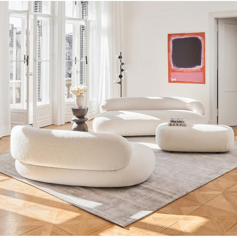 Dileas White Boucle Curved 3 Seater Sofa Round Shaped Minimalist Couch