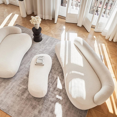 Dileas White Boucle Curved 3 Seater Sofa Round Shaped Minimalist Couch