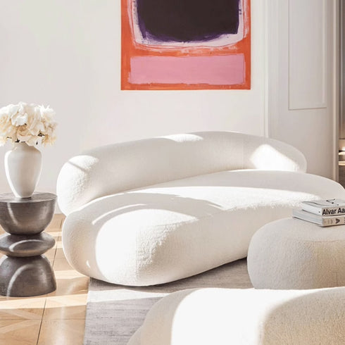 Dileas White Boucle Curved 3 Seater Sofa Round Shaped Minimalist Couch