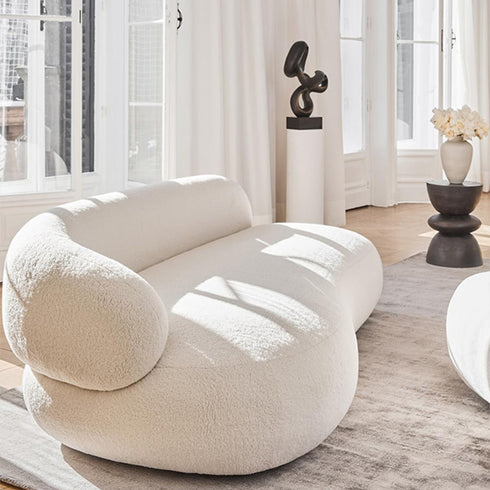 Dileas White Boucle Curved 3 Seater Sofa Round Shaped Minimalist Couch