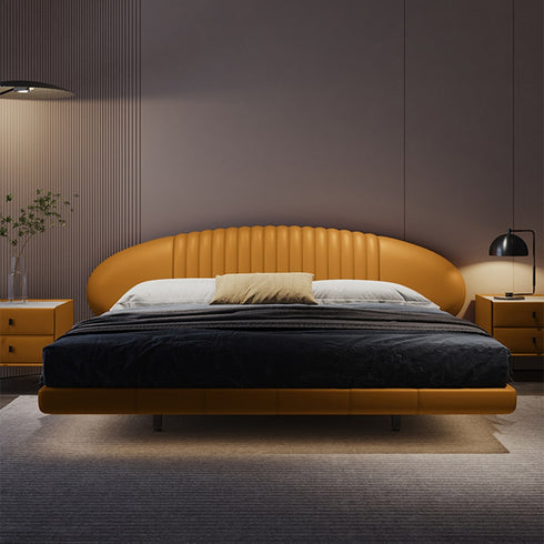 Divine Microfiber Leather Curved Headboard Modern Floating Bed Frame