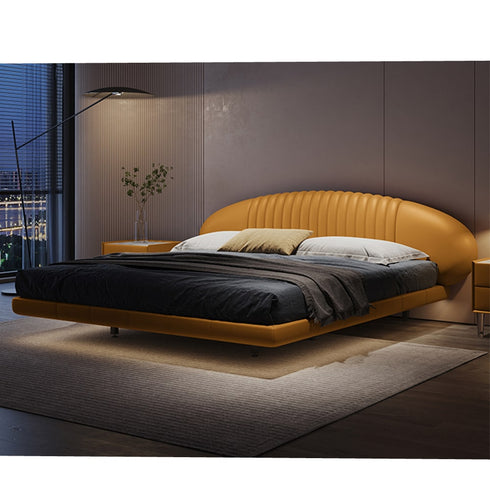 Divine Microfiber Leather Curved Headboard Modern Floating Bed Frame