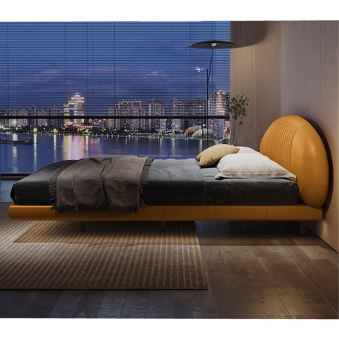 Divine Microfiber Leather Curved Headboard Modern Floating Bed Frame