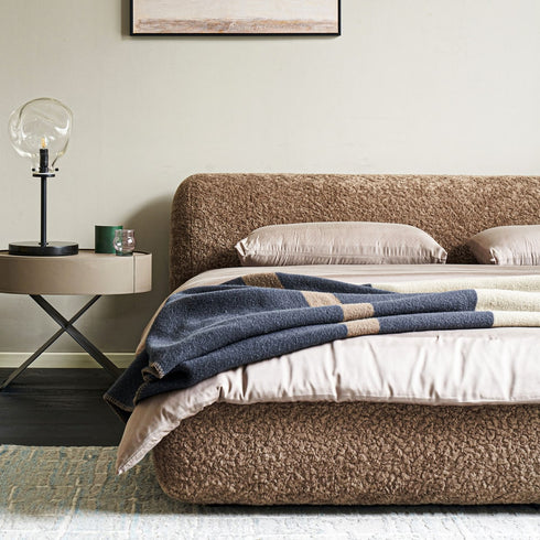 Domick Teddy Fleece Modern Low Headboard Bed Frame