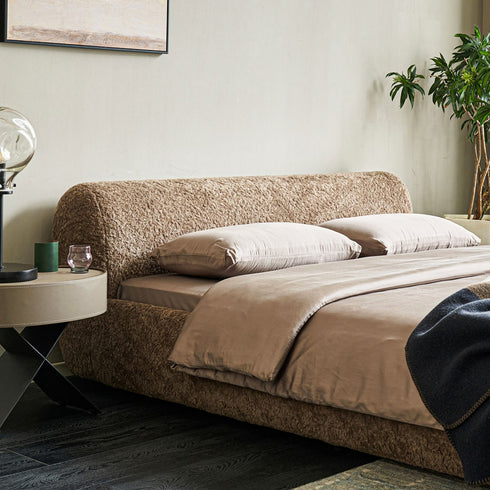 Domick Teddy Fleece Modern Low Headboard Bed Frame