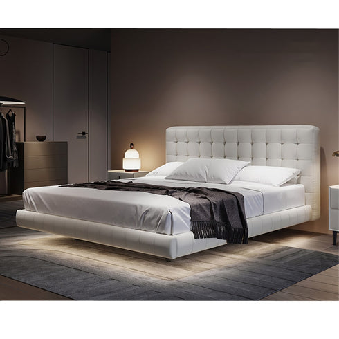 Donaver Microfiber Leather Minimalist Simple Floating Bed Frame