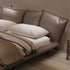 Doreen Calf Leather Shaped Headboard Bed Frame