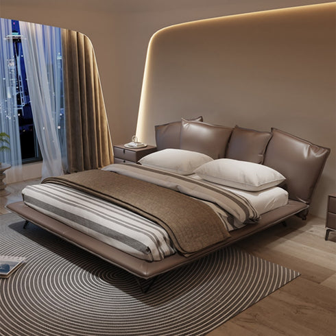 Doreen Calf Leather Shaped Headboard Bed Frame