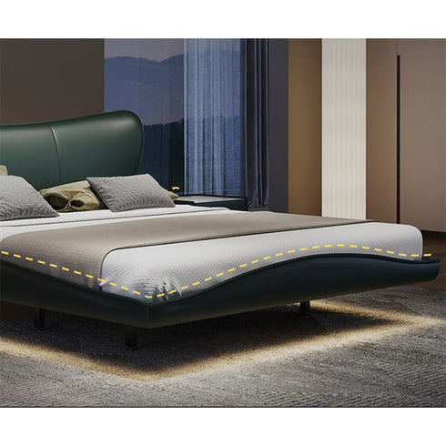 Edita Microfiber Leather Curved Headboard Modern Floating Bed Frame