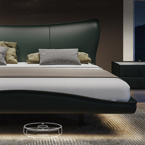 Edita Microfiber Leather Curved Headboard Modern Floating Bed Frame