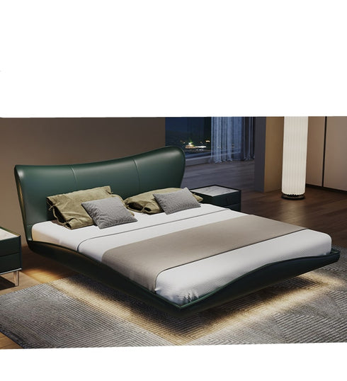 Edita Microfiber Leather Curved Headboard Modern Floating Bed Frame