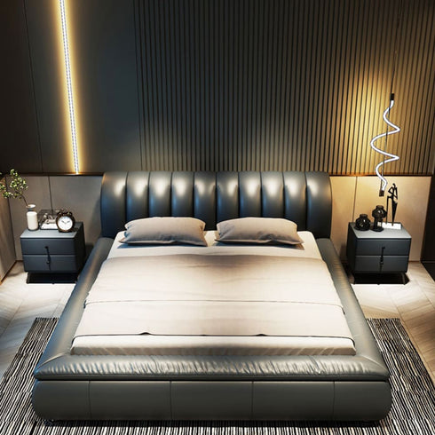 Edith Modern Design Calf Leather Bed Frame