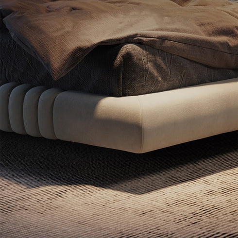 Edna Suede Fabric Curved Headboard Modern Floating Bed Frame