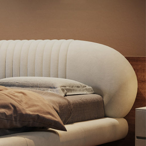 Edna Suede Fabric Curved Headboard Modern Floating Bed Frame