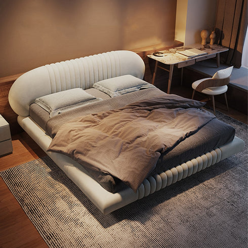 Edna Suede Fabric Curved Headboard Modern Floating Bed Frame