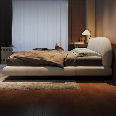 Edna Suede Fabric Curved Headboard Modern Floating Bed Frame
