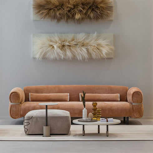 Elisha Matte Technical Cloth 4 Seater Arm Sofa with Pillows Modern Couch