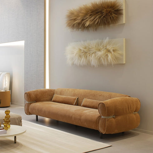 Elisha Matte Technical Cloth 4 Seater Arm Sofa with Pillows Modern Couch