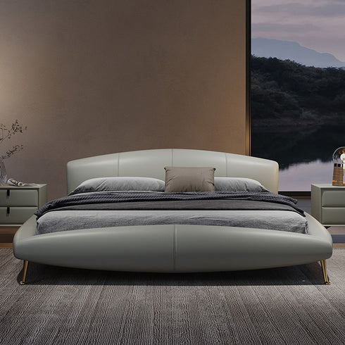 Elva Calf Leather Curved Headboard Bed Frame