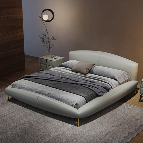Elva Calf Leather Curved Headboard Bed Frame