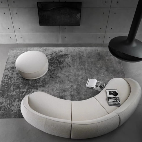 Emlen Matte Technical Cloth Curved 4 Seater Sofa White Couch