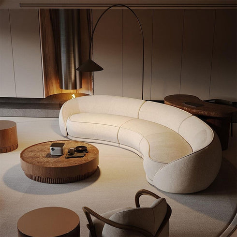 Emlen Matte Technical Cloth Curved 4 Seater Sofa White Couch