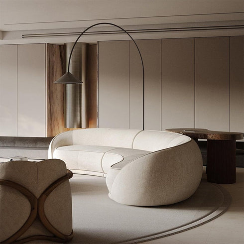 Emlen Matte Technical Cloth Curved 4 Seater Sofa White Couch