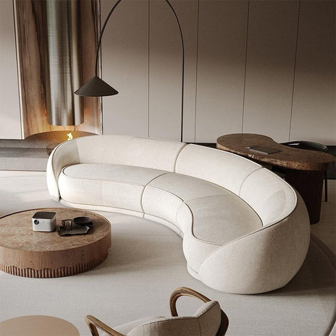 Emlen Matte Technical Cloth Curved 4 Seater Sofa White Couch