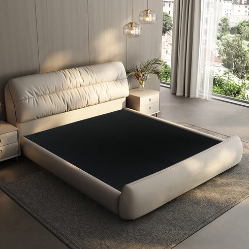 Esther Calf Leather Modern Luxurious Upholstered Headboard Bed Frame