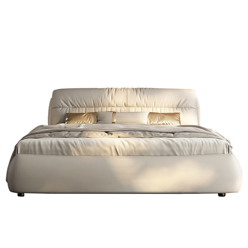 Esther Calf Leather Modern Luxurious Upholstered Headboard Bed Frame