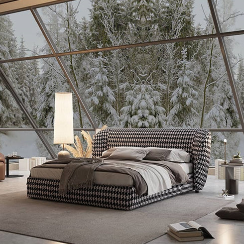 Everill Houndstooth Pattern Wide Headboard Luxury Bed Frame